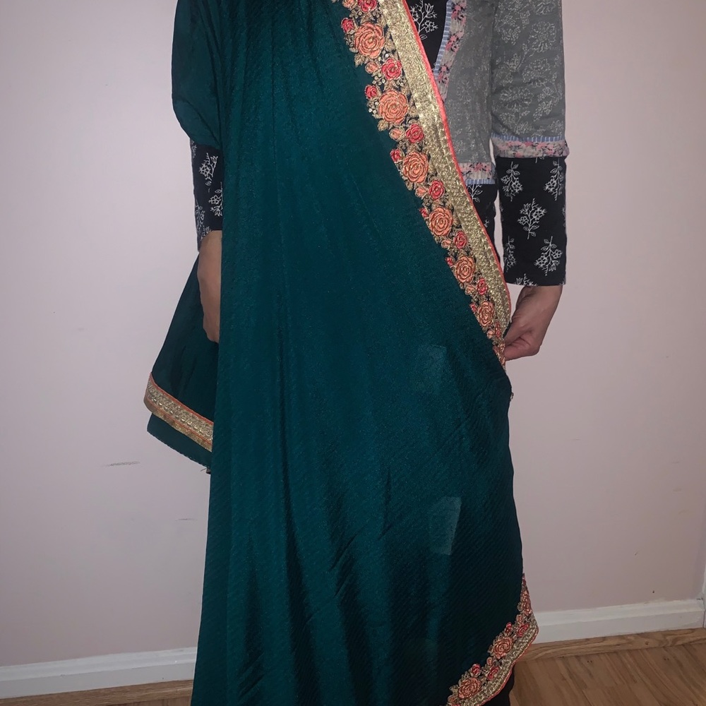 Forest Green embroidered Saree